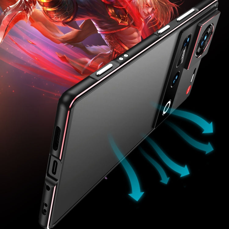 For ZTE nubia Z70 Ultra Aurora Series Lens Protector + Metal Frame Phone Case(Black Red) - ZTE Cases by buy2fix | Online Shopping UK | buy2fix