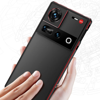 For ZTE nubia Z70 Ultra Aurora Series Lens Protector + Metal Frame Phone Case(Black Red) - ZTE Cases by buy2fix | Online Shopping UK | buy2fix