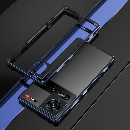 For ZTE nubia Z70 Ultra Aurora Series Lens Protector + Metal Frame Phone Case(Black Blue) - ZTE Cases by buy2fix | Online Shopping UK | buy2fix