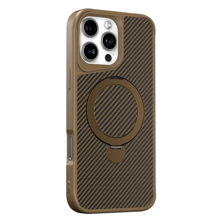 For iPhone 16 Pro Carbon Fiber Texture 360 MagSafe Holder Phone Case(Desert Gold) - iPhone 16 Pro Cases by buy2fix | Online Shopping UK | buy2fix