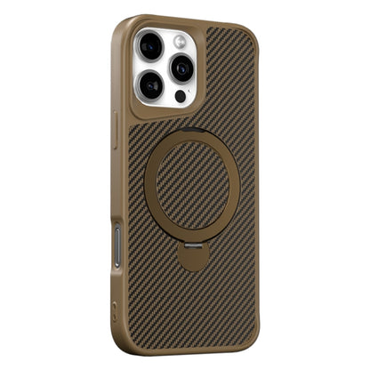For iPhone 16 Pro Carbon Fiber Texture 360 MagSafe Holder Phone Case(Desert Gold) - iPhone 16 Pro Cases by buy2fix | Online Shopping UK | buy2fix