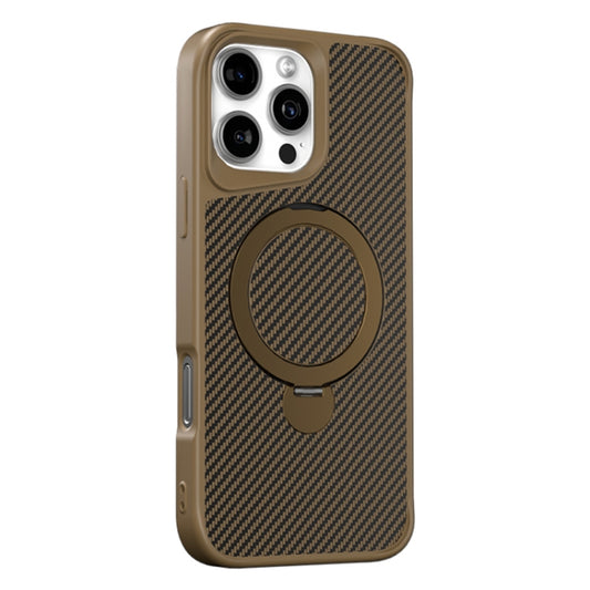 For iPhone 16 Pro Carbon Fiber Texture 360 MagSafe Holder Phone Case(Desert Gold) - iPhone 16 Pro Cases by buy2fix | Online Shopping UK | buy2fix