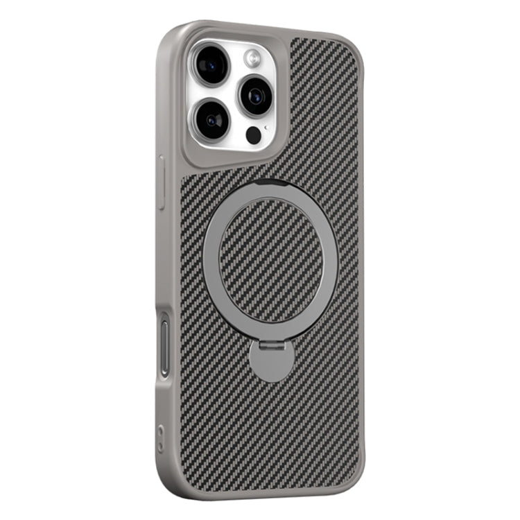 For iPhone 16 Pro Carbon Fiber Texture 360 MagSafe Holder Phone Case(Titanium Gray) - iPhone 16 Pro Cases by buy2fix | Online Shopping UK | buy2fix