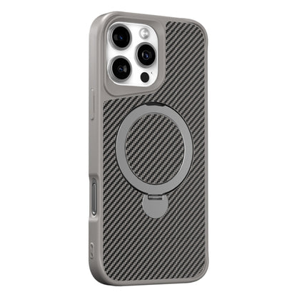 For iPhone 16 Pro Carbon Fiber Texture 360 MagSafe Holder Phone Case(Titanium Gray) - iPhone 16 Pro Cases by buy2fix | Online Shopping UK | buy2fix