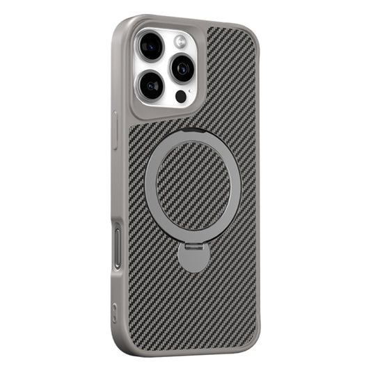 For iPhone 16 Pro Carbon Fiber Texture 360 MagSafe Holder Phone Case(Titanium Gray) - iPhone 16 Pro Cases by buy2fix | Online Shopping UK | buy2fix