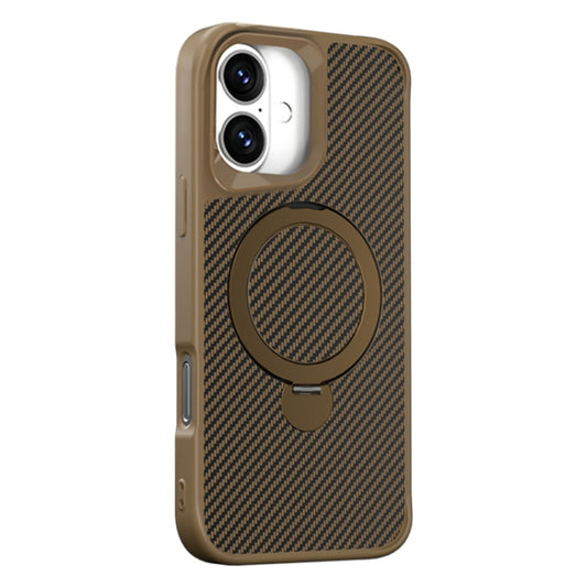 For iPhone 16 Carbon Fiber Texture 360 MagSafe Holder Phone Case(Desert Gold) - iPhone 16 Cases by buy2fix | Online Shopping UK | buy2fix