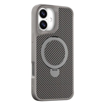 For iPhone 16 Carbon Fiber Texture 360 MagSafe Holder Phone Case(Titanium Gray) - iPhone 16 Cases by buy2fix | Online Shopping UK | buy2fix