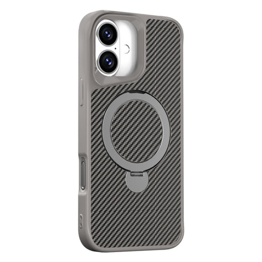 For iPhone 16 Carbon Fiber Texture 360 MagSafe Holder Phone Case(Titanium Gray) - iPhone 16 Cases by buy2fix | Online Shopping UK | buy2fix
