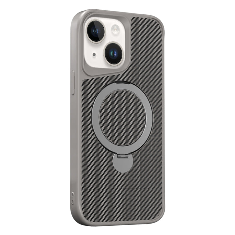 For iPhone 15 Plus / 14 Plus Carbon Fiber Texture 360 MagSafe Holder Phone Case(Titanium Gray) - iPhone 15 Plus Cases by buy2fix | Online Shopping UK | buy2fix