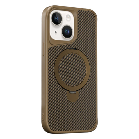 For iPhone 15 Carbon Fiber Texture 360 MagSafe Holder Phone Case(Desert Gold) - iPhone 15 Cases by buy2fix | Online Shopping UK | buy2fix