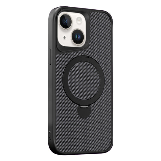 For iPhone 15 Carbon Fiber Texture 360 MagSafe Holder Phone Case(Black) - iPhone 15 Cases by buy2fix | Online Shopping UK | buy2fix