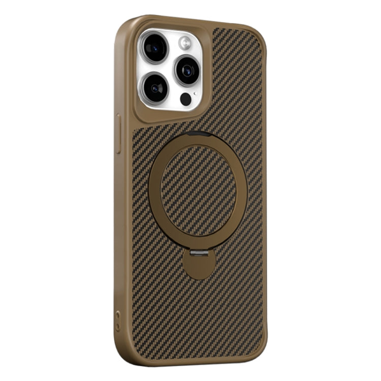 For iPhone 14 Pro Carbon Fiber Texture 360 MagSafe Holder Phone Case(Desert Gold) - iPhone 14 Pro Cases by buy2fix | Online Shopping UK | buy2fix