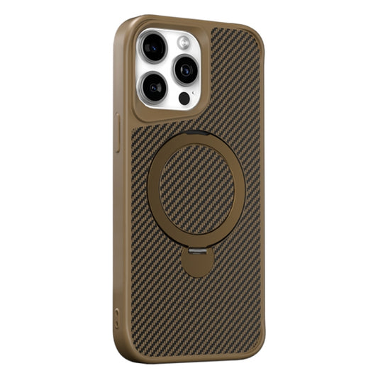 For iPhone 14 Pro Carbon Fiber Texture 360 MagSafe Holder Phone Case(Desert Gold) - iPhone 14 Pro Cases by buy2fix | Online Shopping UK | buy2fix