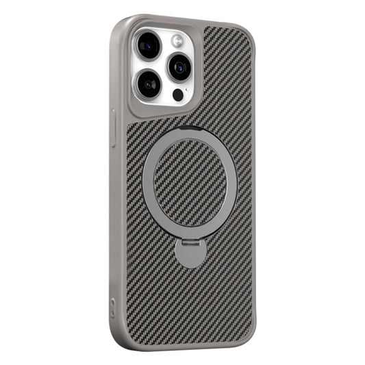 For iPhone 14 Pro Carbon Fiber Texture 360 MagSafe Holder Phone Case(Titanium Gray) - iPhone 14 Pro Cases by buy2fix | Online Shopping UK | buy2fix