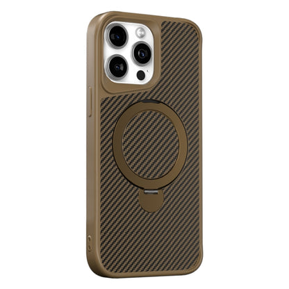 For iPhone 14 Pro Max Carbon Fiber Texture 360 MagSafe Holder Phone Case(Desert Gold) - iPhone 14 Pro Max Cases by buy2fix | Online Shopping UK | buy2fix
