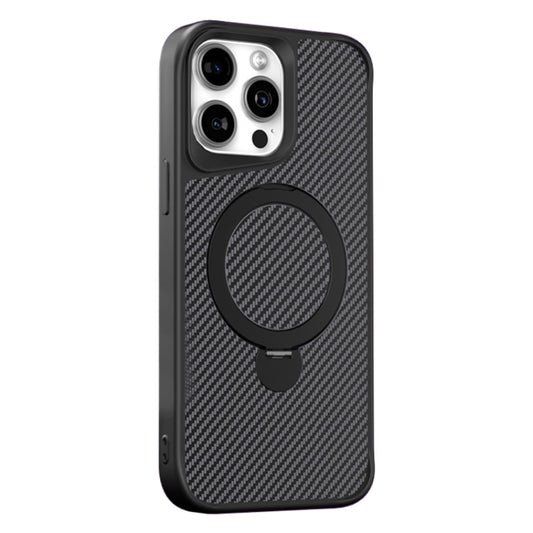 For iPhone 12 Pro Max Carbon Fiber Texture 360 MagSafe Holder Phone Case(Black) - iPhone 12 Pro Max Cases by buy2fix | Online Shopping UK | buy2fix