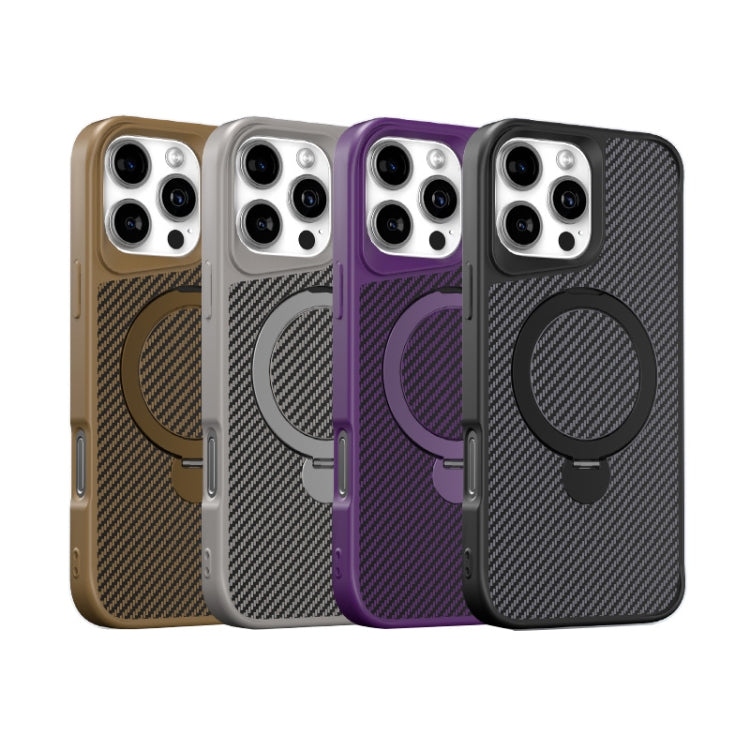 For iPhone 14 Pro Carbon Fiber Texture 360 MagSafe Holder Phone Case(Titanium Gray) - iPhone 14 Pro Cases by buy2fix | Online Shopping UK | buy2fix