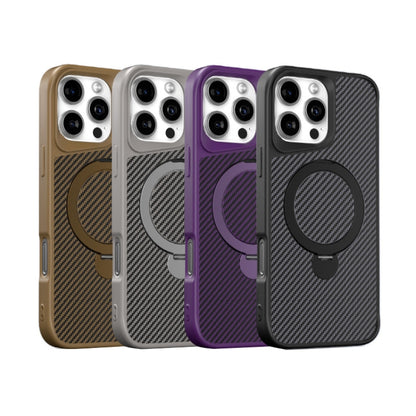 For iPhone 16 Pro Carbon Fiber Texture 360 MagSafe Holder Phone Case(Titanium Gray) - iPhone 16 Pro Cases by buy2fix | Online Shopping UK | buy2fix