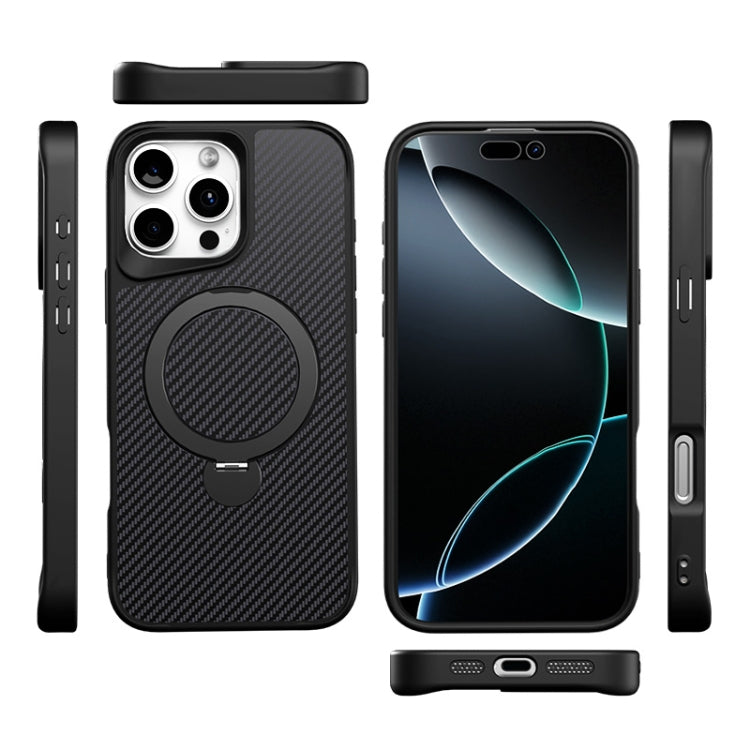 For iPhone 16 Pro Carbon Fiber Texture 360 MagSafe Holder Phone Case(Titanium Gray) - iPhone 16 Pro Cases by buy2fix | Online Shopping UK | buy2fix