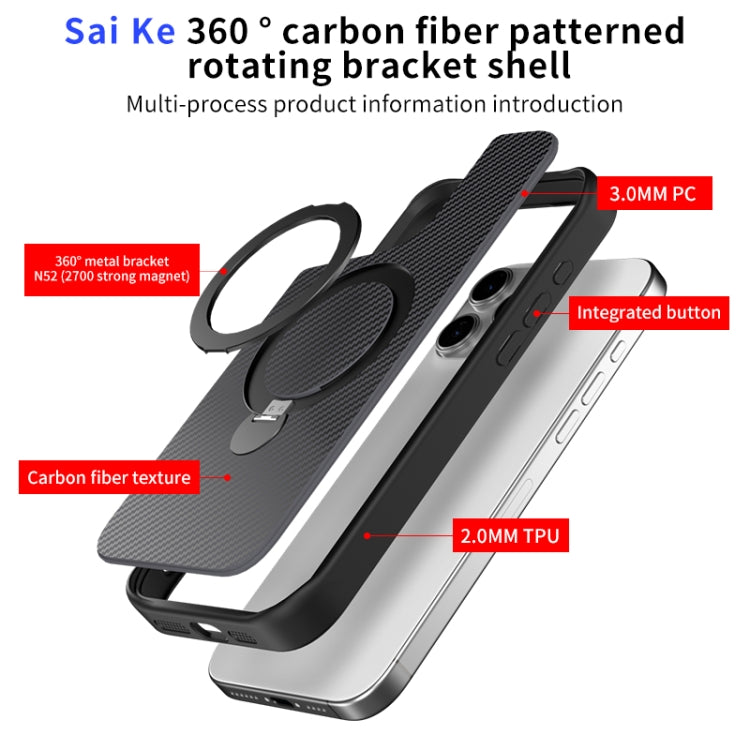 For iPhone 15 Pro Max Carbon Fiber Texture 360 MagSafe Holder Phone Case(Black) - iPhone 15 Pro Max Cases by buy2fix | Online Shopping UK | buy2fix