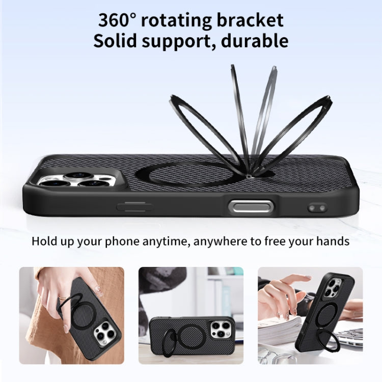 For iPhone 16 Carbon Fiber Texture 360 MagSafe Holder Phone Case(Desert Gold) - iPhone 16 Cases by buy2fix | Online Shopping UK | buy2fix