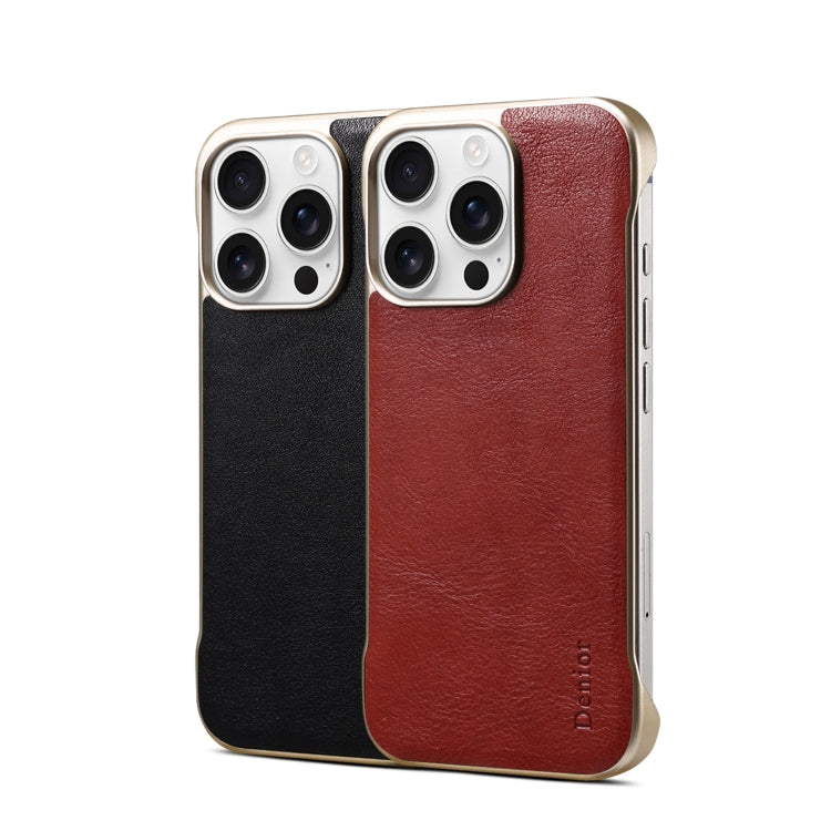 For iPhone 15 Denior MagSafe Genuine Leather Calf Texture  Phone Case(Black) - iPhone 15 Cases by Denior | Online Shopping UK | buy2fix