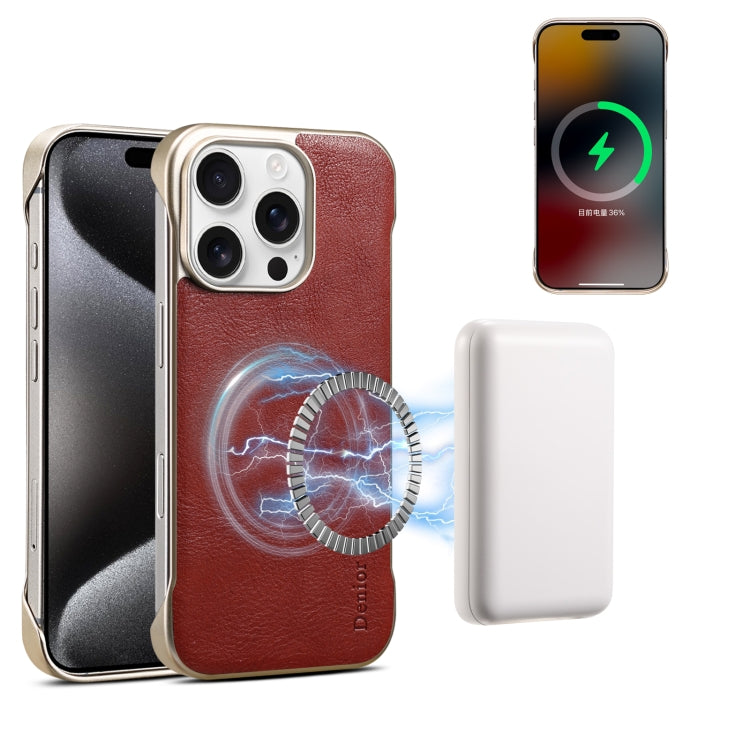 For iPhone 15 Pro Denior MagSafe Genuine Leather Calf Texture  Phone Case(Red) - iPhone 15 Pro Cases by Denior | Online Shopping UK | buy2fix