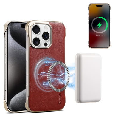 For iPhone 15 Pro Denior MagSafe Genuine Leather Calf Texture  Phone Case(Red) - iPhone 15 Pro Cases by Denior | Online Shopping UK | buy2fix