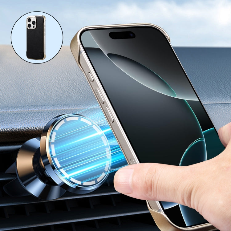 For iPhone 15 Pro Max Denior MagSafe Genuine Leather Calf Texture  Phone Case(Black) - iPhone 15 Pro Max Cases by Denior | Online Shopping UK | buy2fix