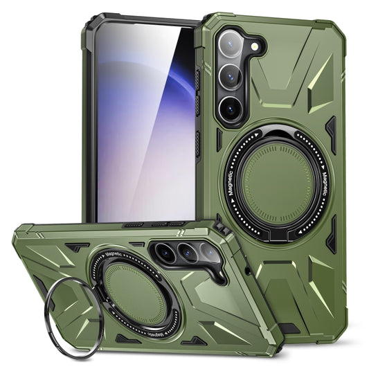 For Samsung Galaxy S25 5G MagSafe Magnetic Shockproof Phone Case with Ring Holder(Dark Green) by buy2fix