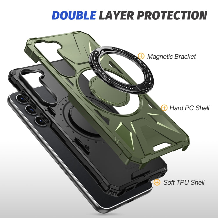 For Samsung Galaxy S25 5G MagSafe Magnetic Shockproof Phone Case with Ring Holder(Dark Green) - Galaxy S25 5G Cases by buy2fix | Online Shopping UK | buy2fix