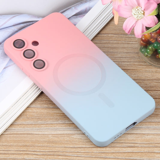For Samsung Galaxy S25 5G Liquid TPU Silicone Gradient MagSafe Phone Case(Pink Blue) by buy2fix