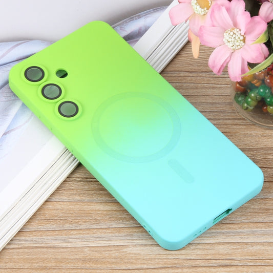 For Samsung Galaxy S25 5G Liquid TPU Silicone Gradient MagSafe Phone Case(Cyan Blue) by buy2fix