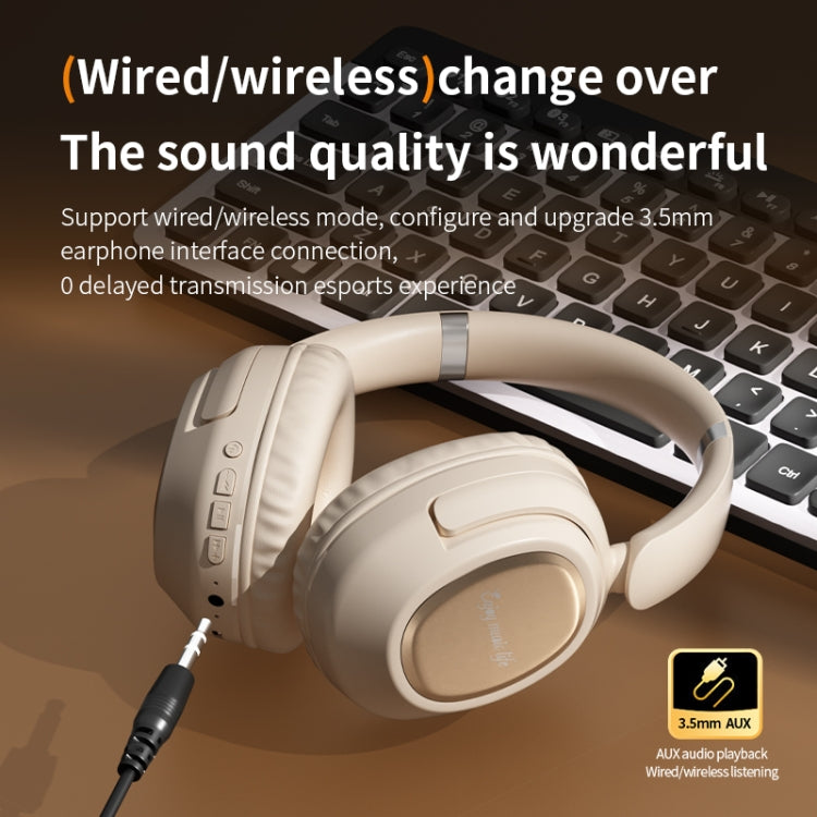 BH900 Stereo Head-mounted Noise Reduction Wireless Bluetooth Earphone(Khaki) - Headset & Headphone by buy2fix | Online Shopping UK | buy2fix