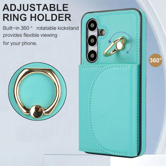 For Samsung Galaxy S25 5G Ring Holder Card Bag Skin Feel Phone Case(Green) by buy2fix