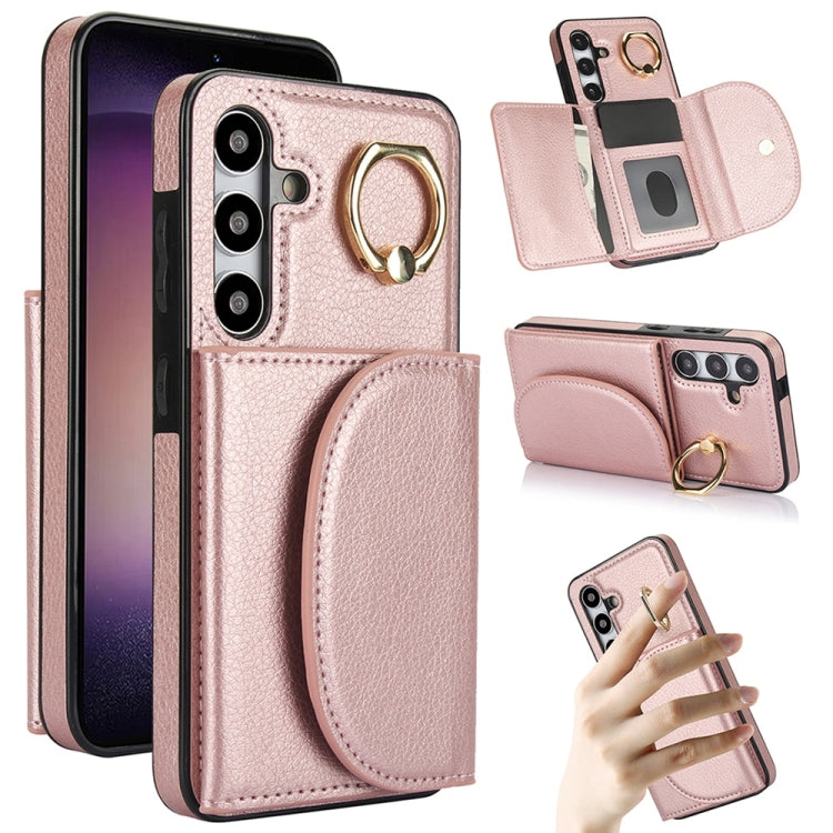 For Samsung Galaxy S25 5G Ring Holder Card Bag Skin Feel Phone Case(Rose Gold) by buy2fix
