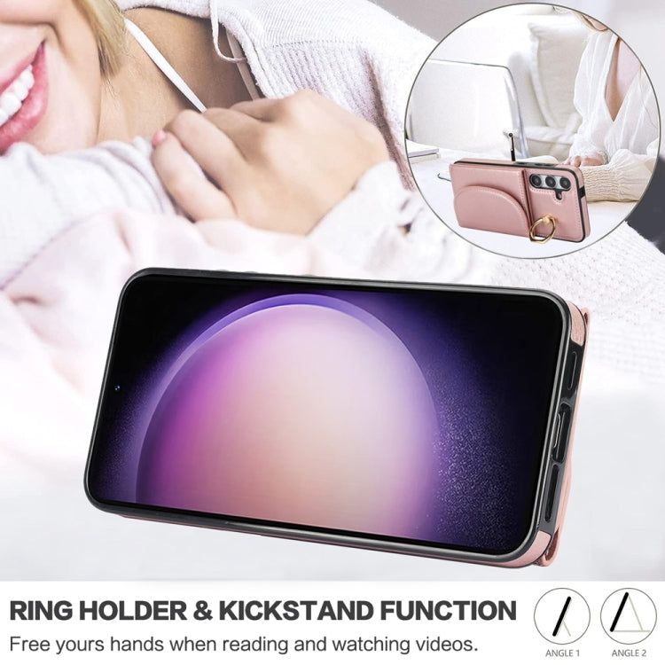 For Samsung Galaxy S25 5G Ring Holder Card Bag Skin Feel Phone Case(Rose Gold) by buy2fix