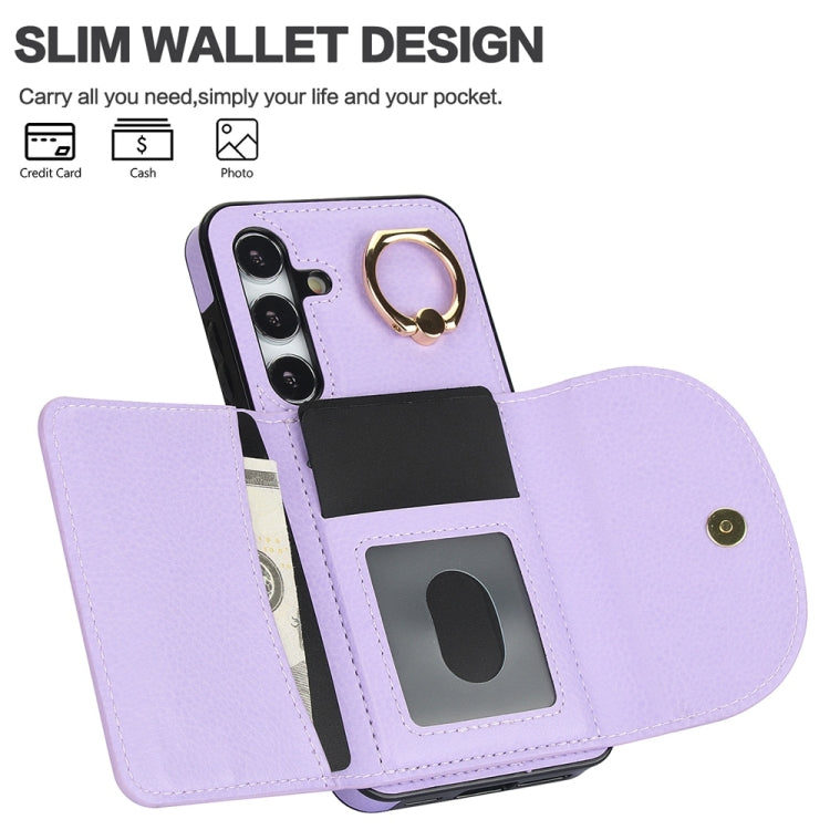 For Samsung Galaxy S25+ 5G Ring Holder Card Bag Skin Feel Phone Case(Purple) - Galaxy S25+ 5G Cases by buy2fix | Online Shopping UK | buy2fix