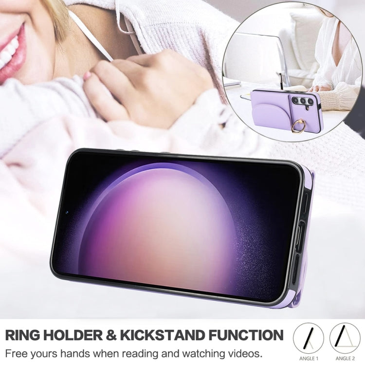 For Samsung Galaxy S25+ 5G Ring Holder Card Bag Skin Feel Phone Case(Purple) - Galaxy S25+ 5G Cases by buy2fix | Online Shopping UK | buy2fix