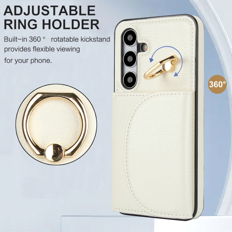 For Samsung Galaxy S25+ 5G Ring Holder Card Bag Skin Feel Phone Case(White) - Galaxy S25+ 5G Cases by buy2fix | Online Shopping UK | buy2fix