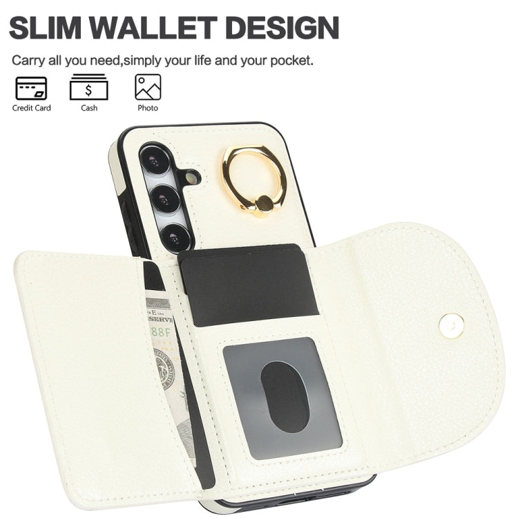 For Samsung Galaxy S25+ 5G Ring Holder Card Bag Skin Feel Phone Case(White) - Galaxy S25+ 5G Cases by buy2fix | Online Shopping UK | buy2fix