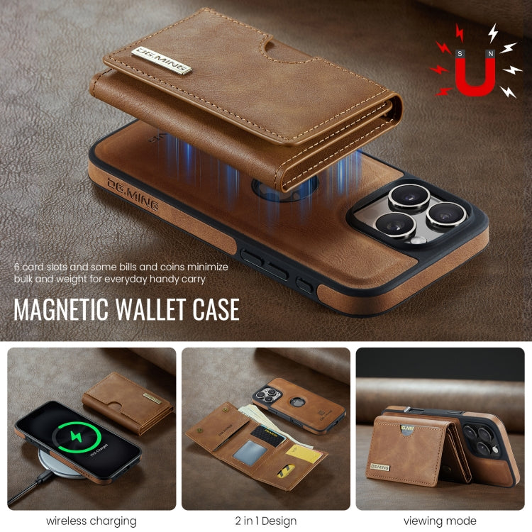 For iPhone 16 Pro Max DG.MING M6 Series RFID Tri-fold Card Bag Removable Leather Phone Case(Brown) - iPhone 16 Pro Max Cases by DG.MING | Online Shopping UK | buy2fix