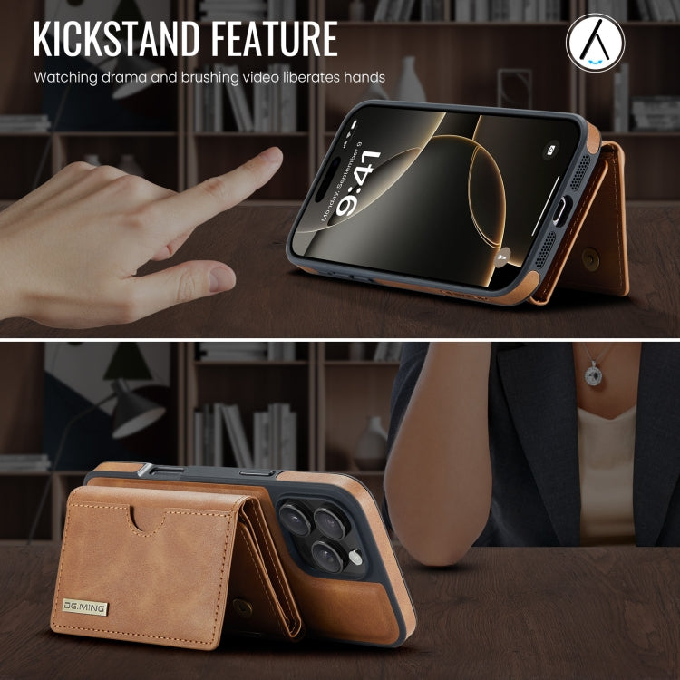 For iPhone 16 Pro Max DG.MING M6 Series RFID Tri-fold Card Bag Removable Leather Phone Case(Brown) - iPhone 16 Pro Max Cases by DG.MING | Online Shopping UK | buy2fix