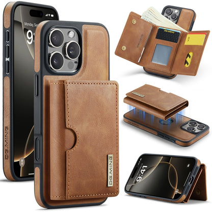 For iPhone 16 Pro DG.MING M6 Series RFID Tri-fold Card Bag Removable Leather Phone Case(Brown) by DG.MING