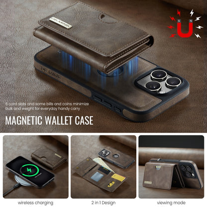 For iPhone 16 Pro DG.MING M6 Series RFID Tri-fold Card Bag Removable Leather Phone Case(Coffee) by DG.MING