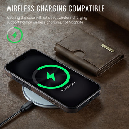 For iPhone 16 Pro DG.MING M6 Series RFID Tri-fold Card Bag Removable Leather Phone Case(Coffee) by DG.MING