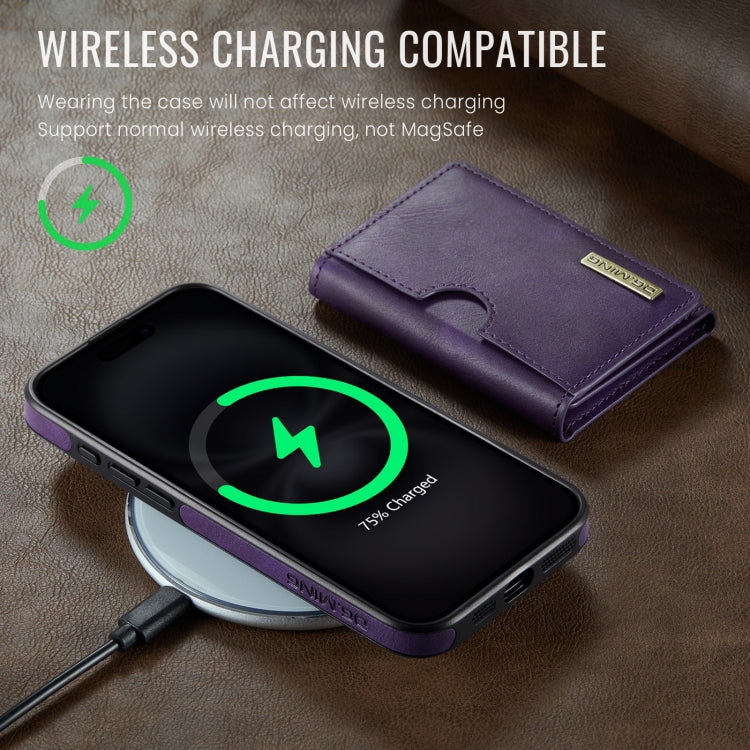 For iPhone 16 Pro DG.MING M6 Series RFID Tri-fold Card Bag Removable Leather Phone Case(Purple) by DG.MING