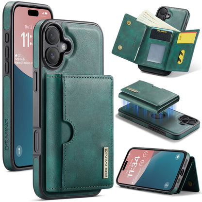 For iPhone 16 Plus DG.MING M6 Series RFID Tri-fold Card Bag Removable Leather Phone Case(Green) - iPhone 16 Plus Cases by DG.MING | Online Shopping UK | buy2fix