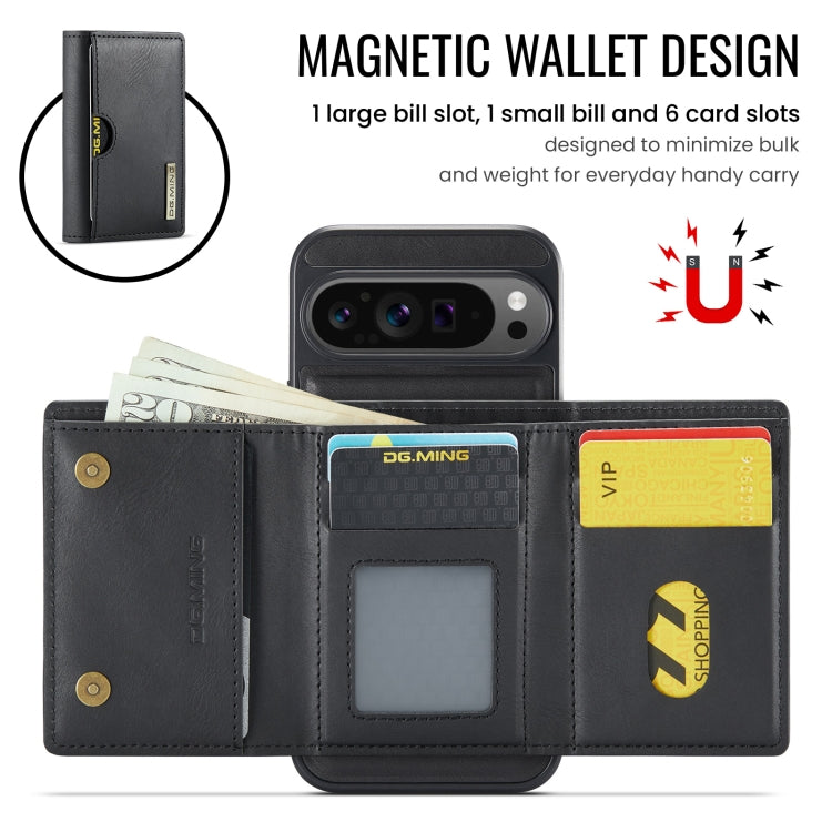 For Google Pixel 9 Pro XL DG.MING M6 Series RFID Tri-fold Card Bag Removable Leather Phone Case(Black) by DG.MING