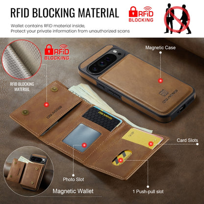 For Google Pixel 9 Pro XL DG.MING M6 Series RFID Tri-fold Card Bag Removable Leather Phone Case(Brown) by DG.MING